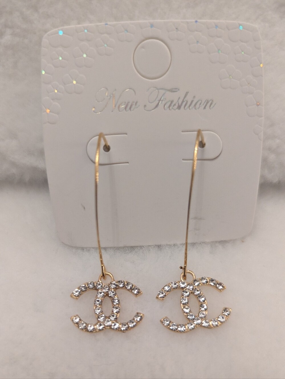 Fashion jewelry Gold Earrings with Crystal Logo Charm - Picture 2 of 3
